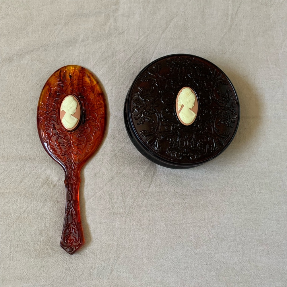 Vintage 70s Avon Cameo Mirror and Jar Set